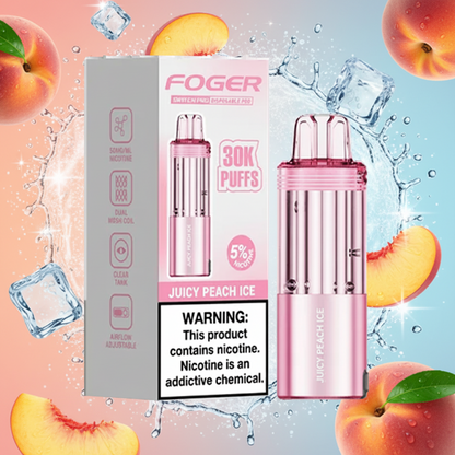 Pink vape device with 'Foger' packaging on a white background