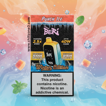 Punch Ice vape device packaging with colorful background