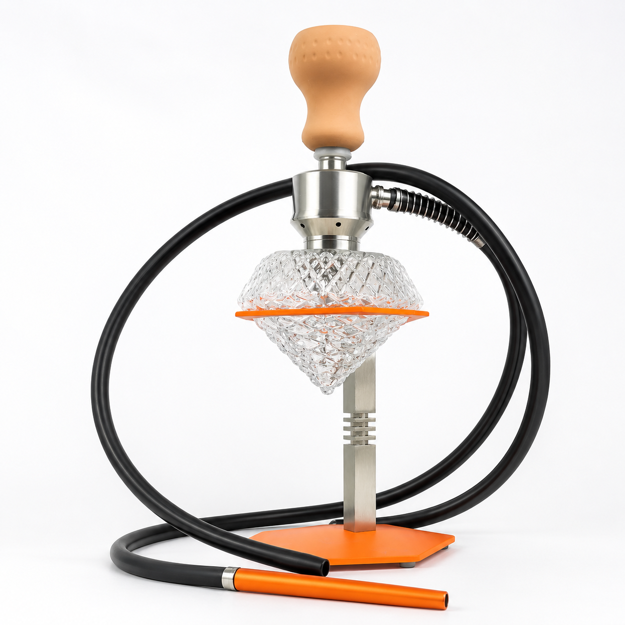 Premium Orange Diamond Glass Hookah with Silicone Hose