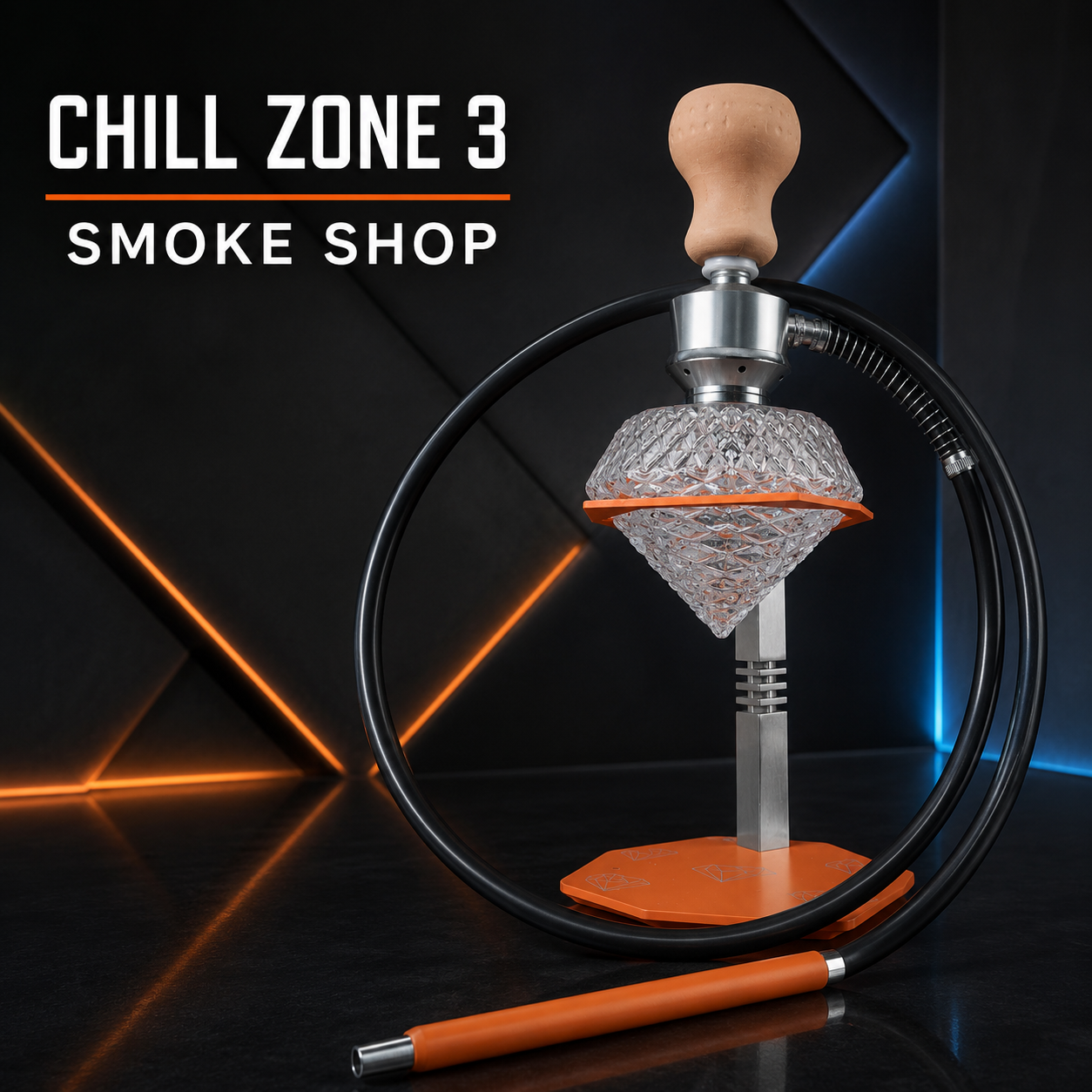 Premium Orange Diamond Glass Hookah with Silicone Hose