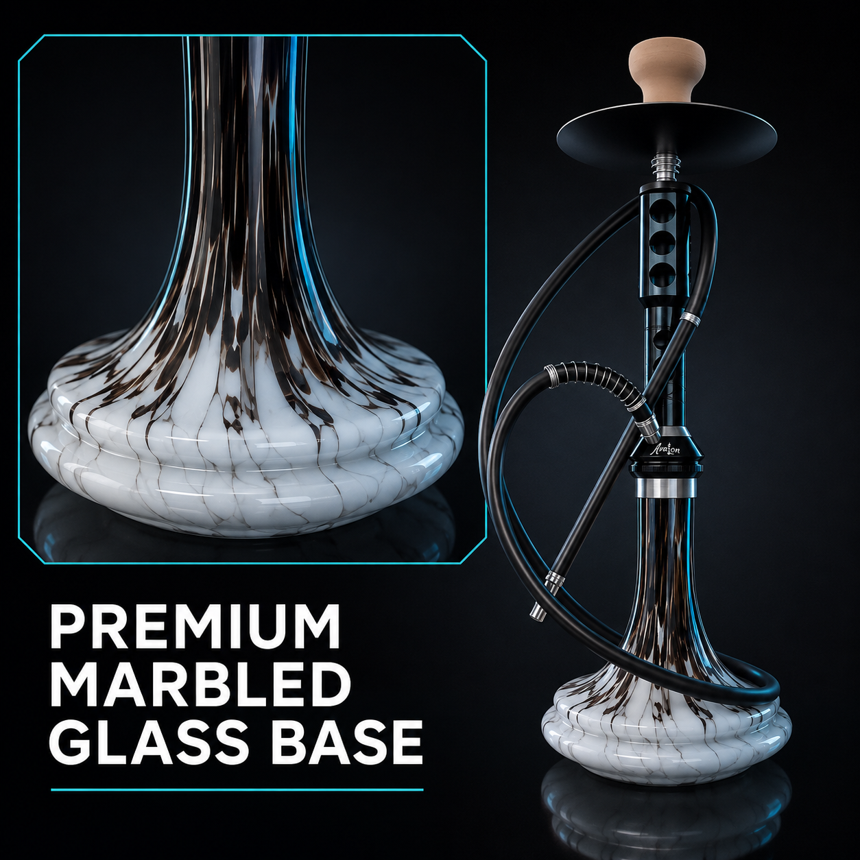 Ayaton Premium Marbled Glass Hookah with Flexible Hose