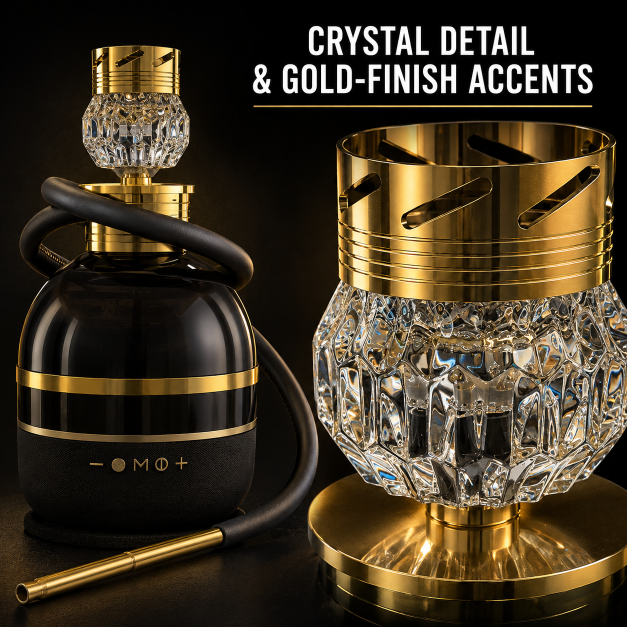 Premium Black & Gold Hookah with Bluetooth Speaker and LED Lights