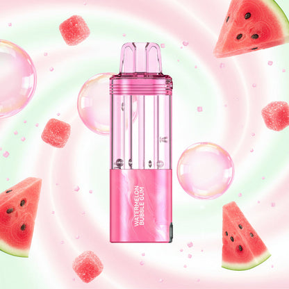 Pink vape device with 'Watermelon Bubble Gum' text on a white background