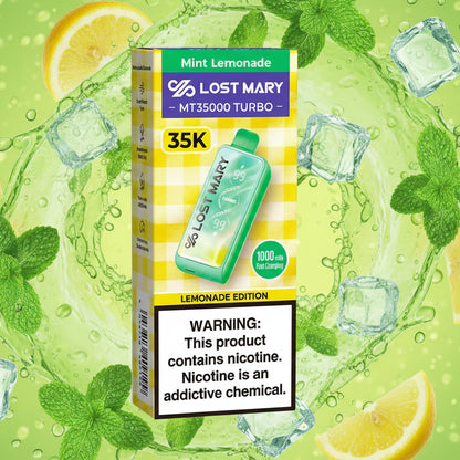 Lost Mary vape device packaging with lemonade flavor on a white background