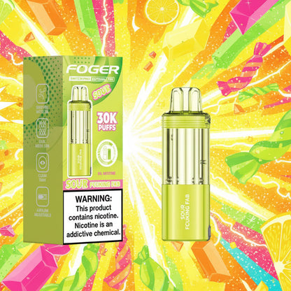 FOGER vape device and packaging with nicotine warning label on a white background